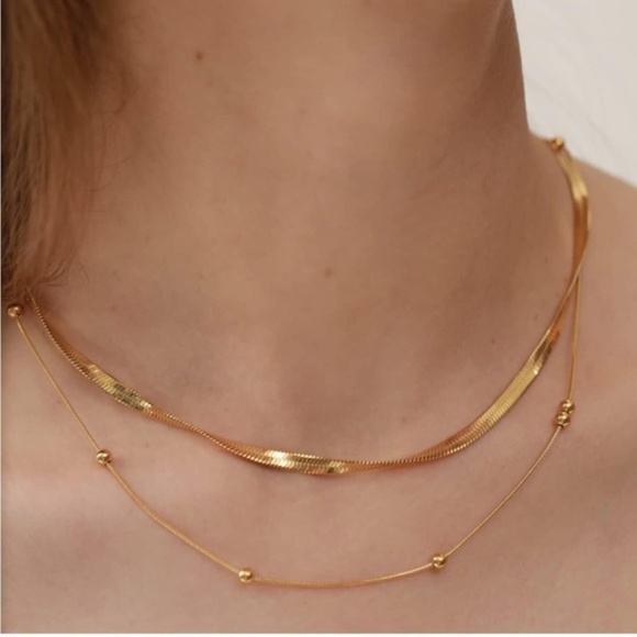 GOLD 14k Gold Plated Herringbone Layered Necklace - Picture 1 of 3